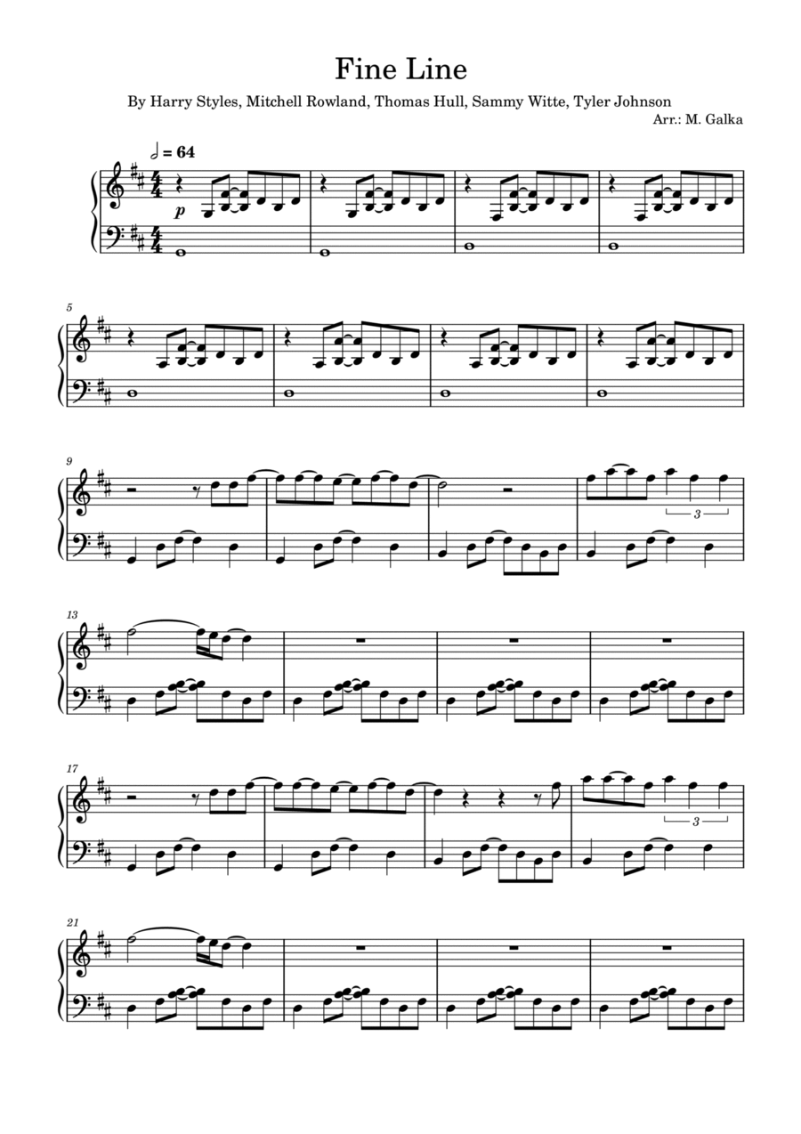 Fine Line Piano Solo scores gallery preview page 1