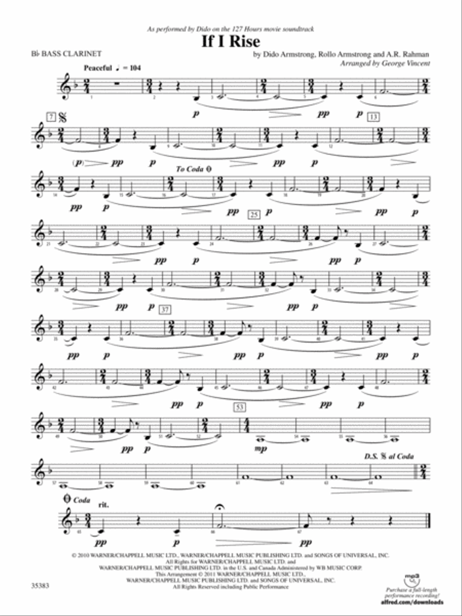 If I Rise: B-flat Bass Clarinet Concert Band scores gallery preview page 1