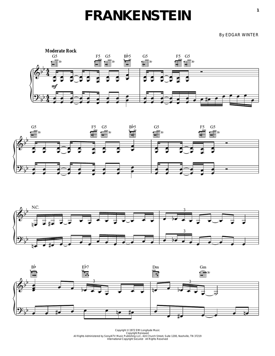 Frankenstein Piano, Vocal, Guitar scores gallery preview page 1
