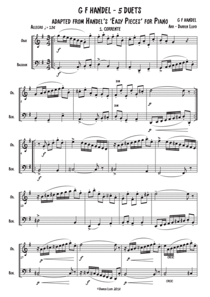 5 Duets for Oboe & Bassoon. Adapted from G F Handel's 'Easy Pieces for Piano' image number null