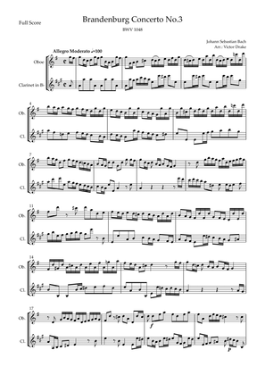 Brandenburg Concerto No. 3 in G major, BWV 1048 1st Mov. (J.S. Bach) for Oboe & Clarinet in Bb Duo