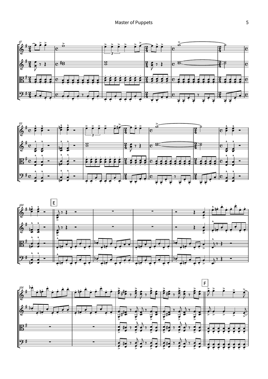 Master Of Puppets String Quartet scores gallery preview page 5