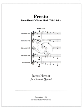 Presto from Water Music Third Suite for Clarinets