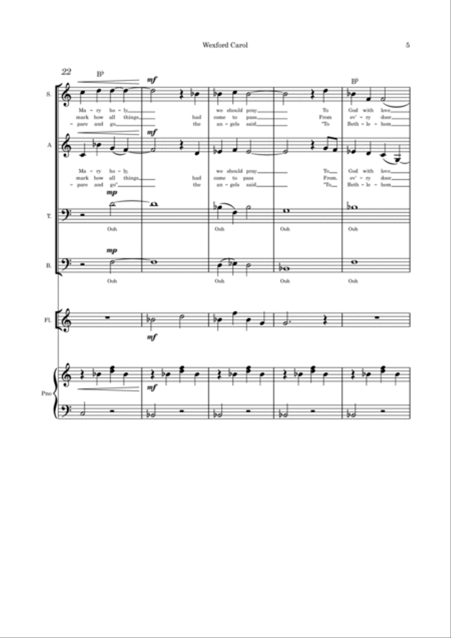 Wexford Carol SATB flute or violin or cello and piano 4-Part scores gallery preview page 5