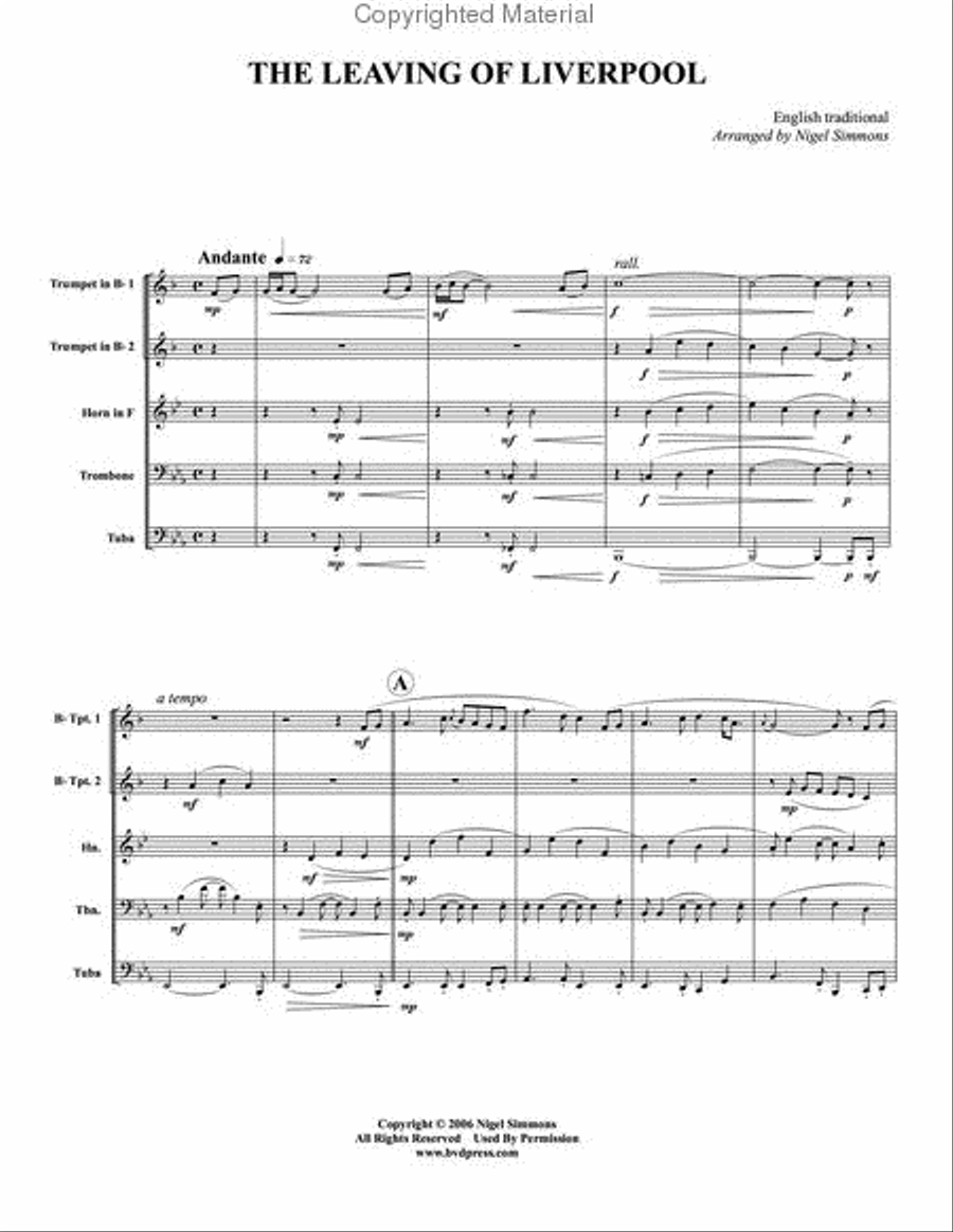 The Leaving of Liverpool Brass Quintet scores gallery preview page 2