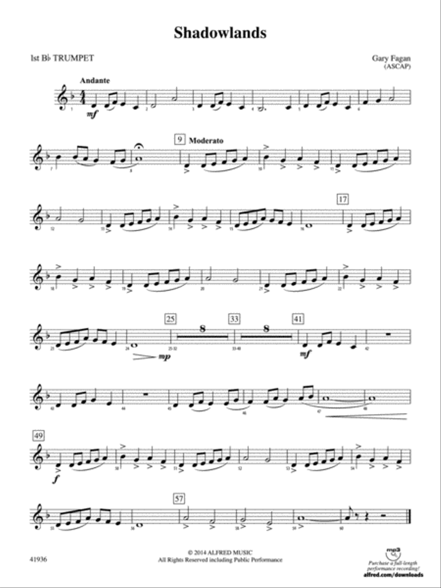 Shadowlands: 1st B-flat Trumpet Concert Band scores gallery preview page 1