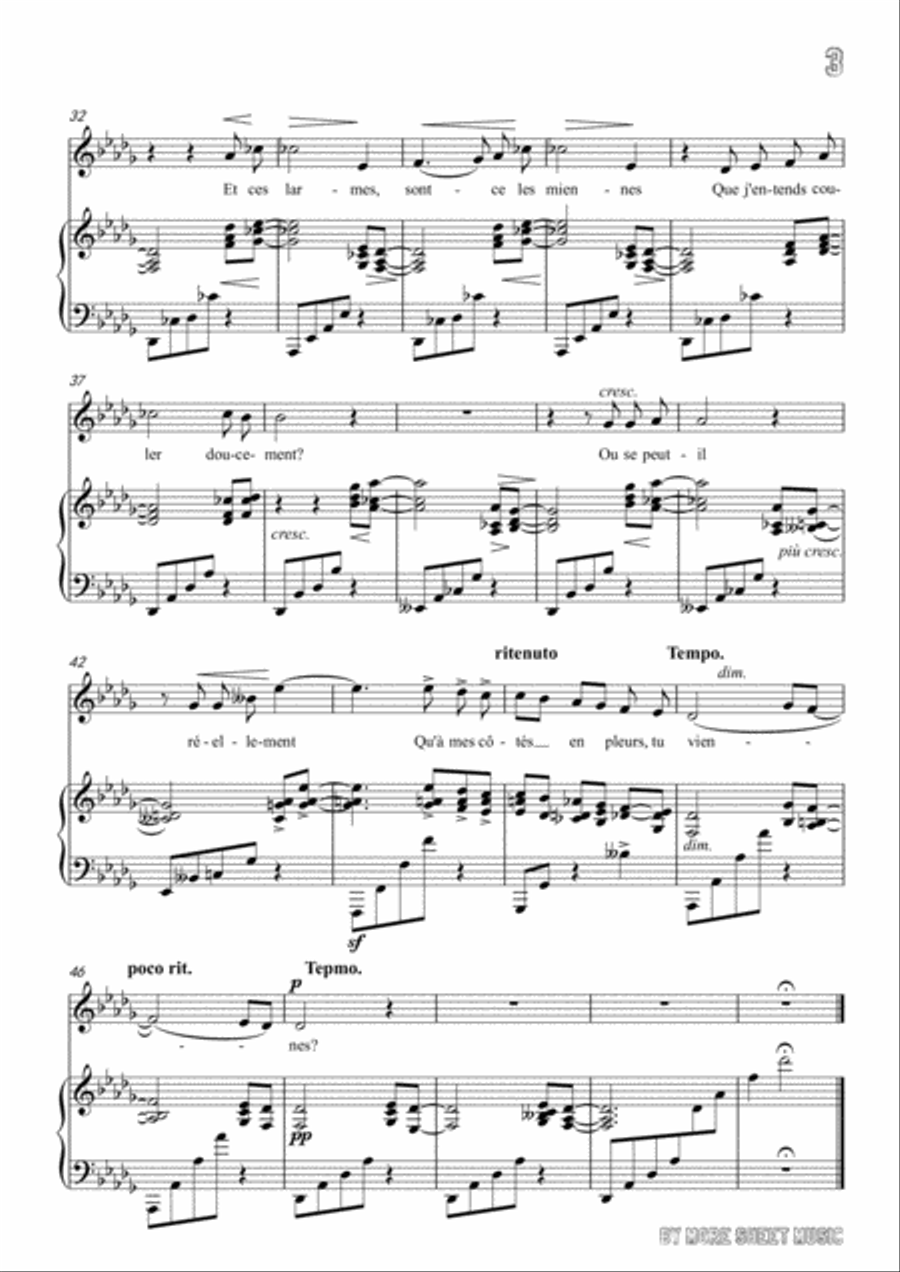 Saint-Saëns-Clair de lune in D flat Major,for Voice and Piano Voice Solo scores gallery preview page 5
