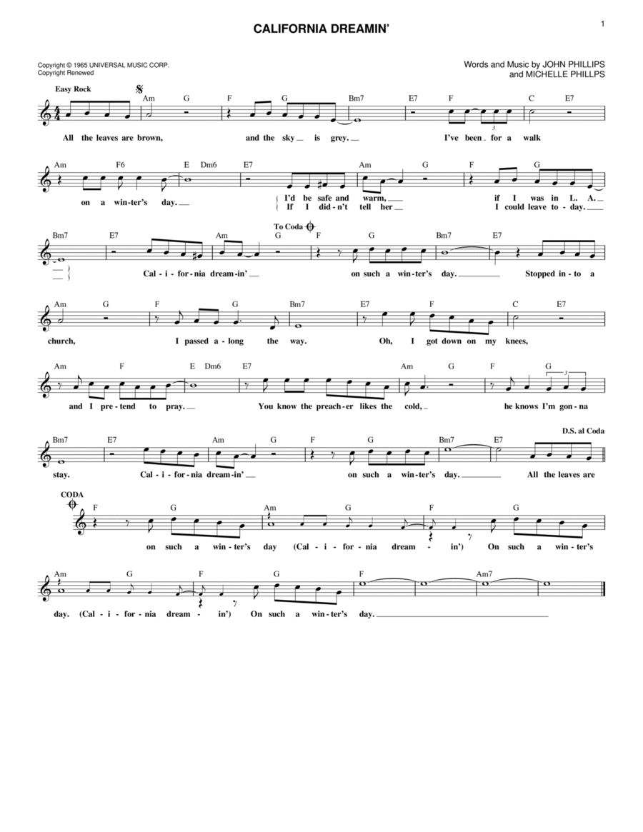 California Dreamin' Piano scores gallery preview page 1