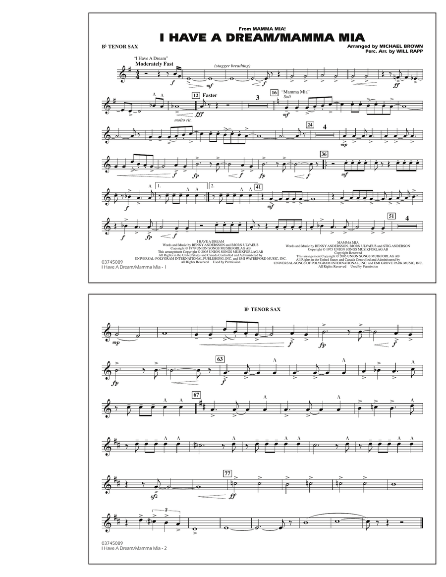 I Have a Dream/Mamma Mia! - Bb Tenor Sax Tenor Saxophone scores gallery preview page 1