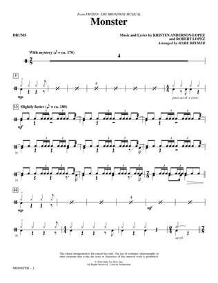 Book cover for Monster (from Frozen The Broadway Musical) (arr. Mark Brymer) - Drums
