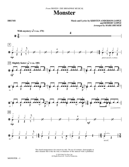 Monster (from Frozen The Broadway Musical) (arr. Mark Brymer) - Drums
