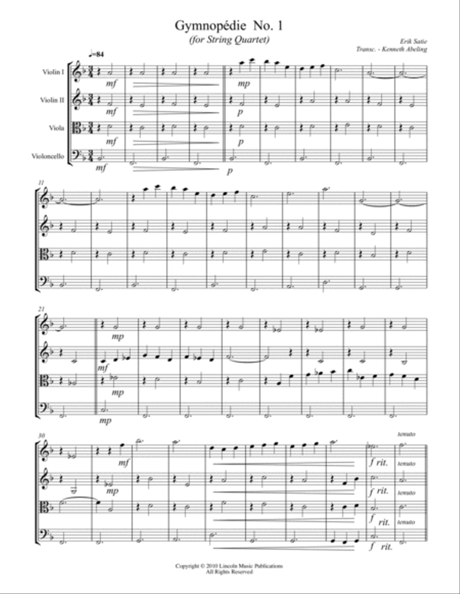 Satie – Gymnopedies No. 1-3 (for String Quartet) String Quartet scores gallery preview page 2