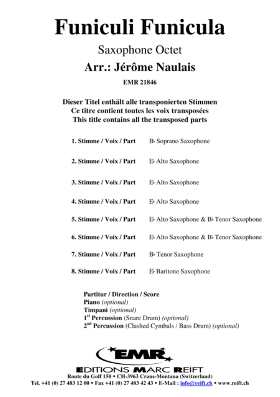 Funiculi Funicula Saxophone Ensemble scores gallery preview page 2