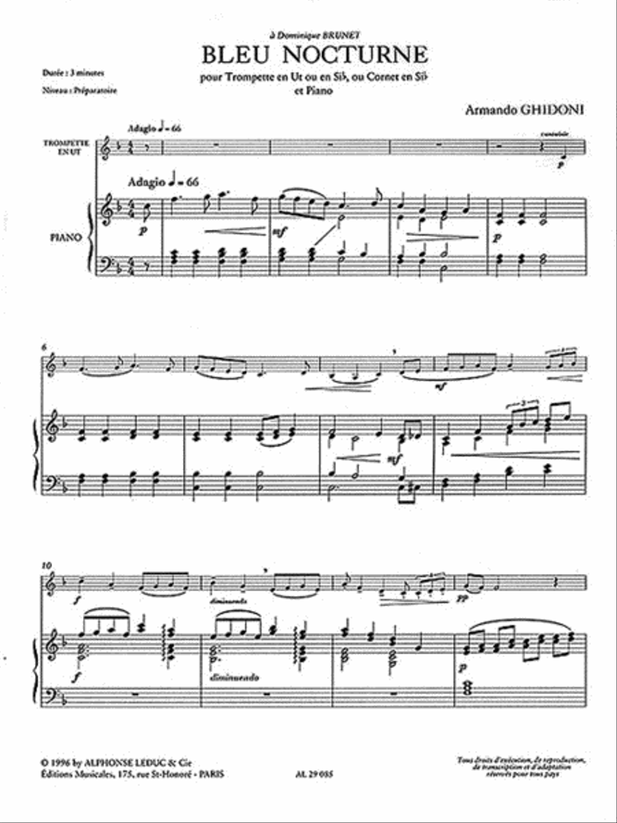 Bleu Nocturne (trumpet & Piano) Trumpet Solo scores gallery preview page 3