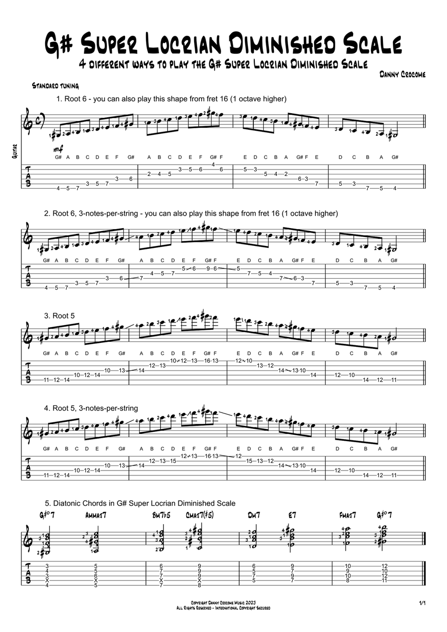G# Super Locrian Diminished Scale (4 Ways to Play) Electric Guitar scores gallery preview page 1