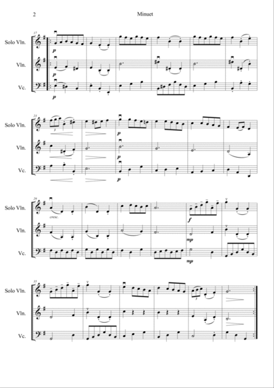 Minuet BWV anh 116 String Trio scores gallery preview page 2