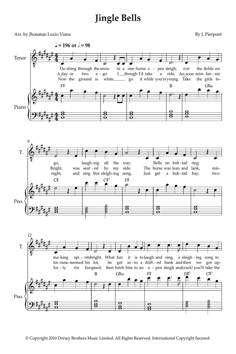 Jingle Bells Jingle Bells Tenor Voice scores gallery preview page 1