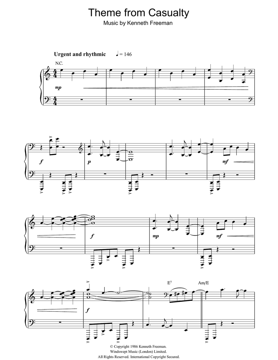 Theme from Casualty Piano Solo scores gallery preview page 1