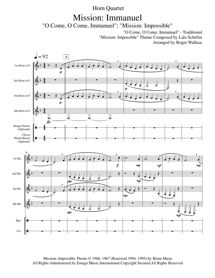 Mission: Impossible Theme from the Paramount Television Series MISSION: IMPOSSIBLE Brass Quartet scores gallery preview page 1