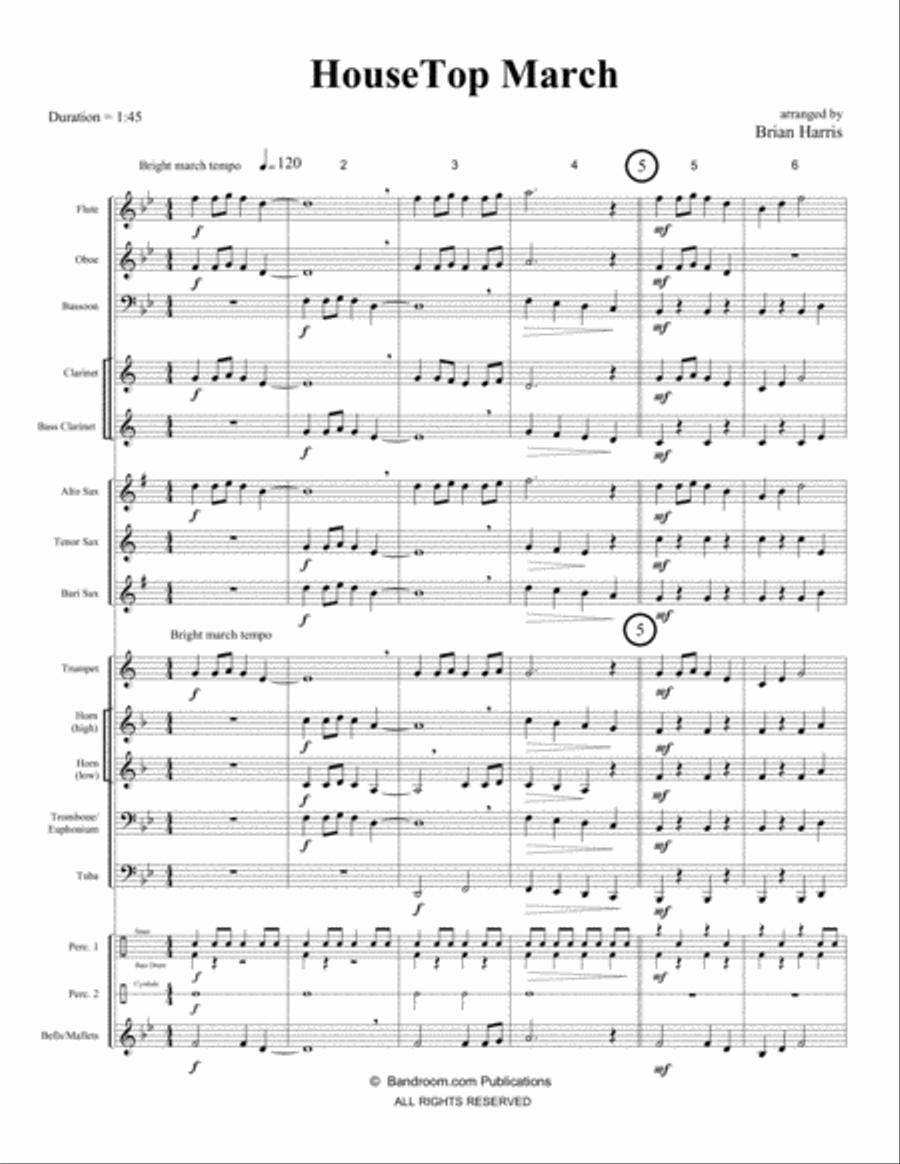 HOUSETOP MARCH (Up on the Roof Top) - beginner band - easy - score, parts & license to copy Concert Band scores gallery preview page 3