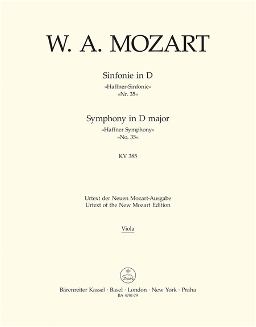 Symphony, No. 35 D major, KV 385 'Haffner Symphony' Viola scores gallery preview page 1