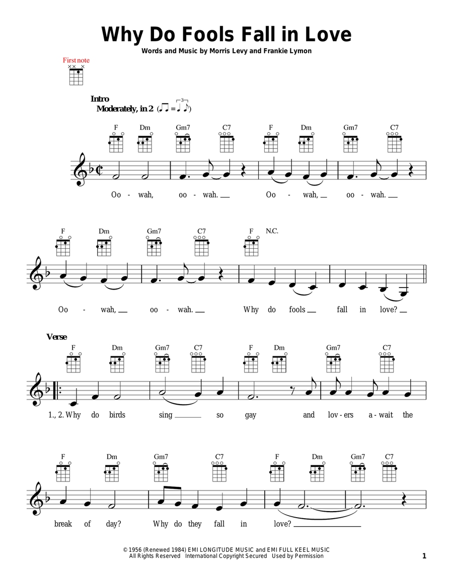 Why Do Fools Fall In Love Ukulele scores gallery preview page 1