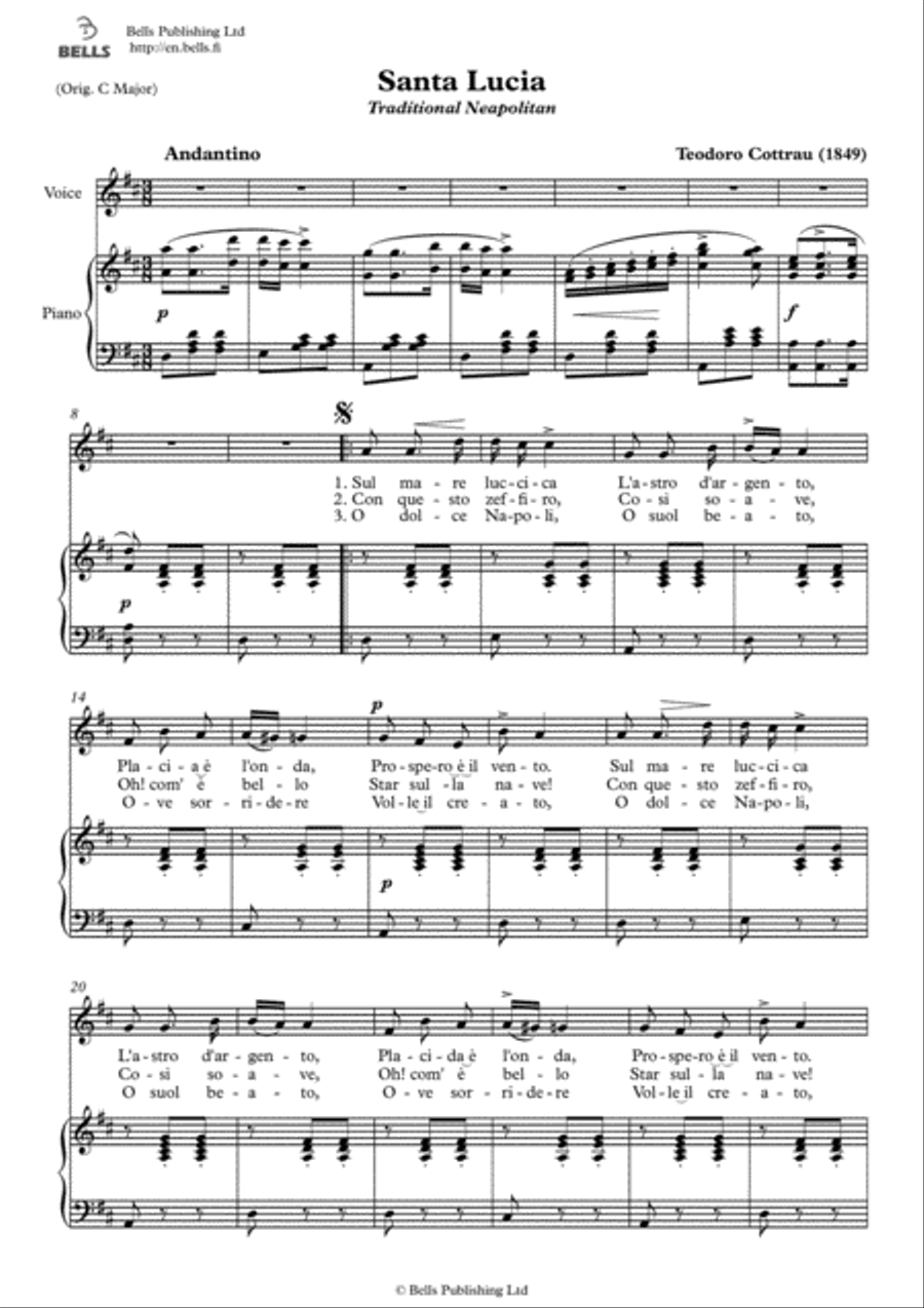 Santa Lucia (D Major) Santa Lucia (D Major) Voice Solo scores gallery preview page 1