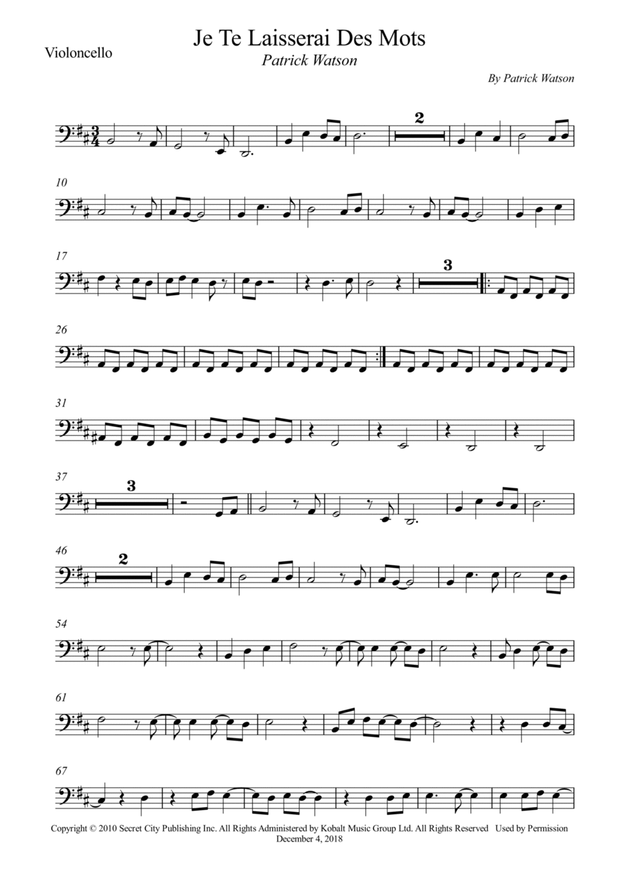 Je Te Laisserai Des Mots Cello Solo scores gallery preview page 1