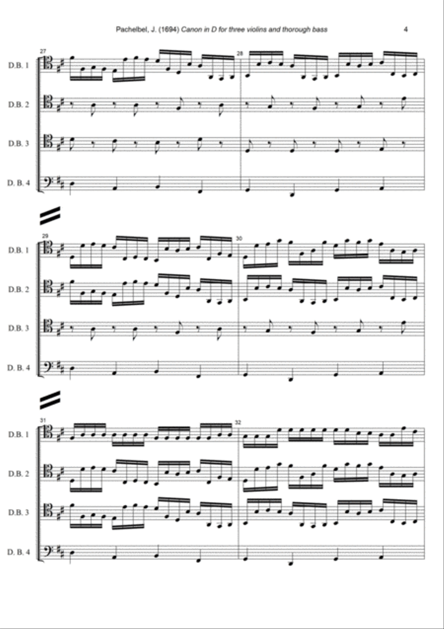 J. Pachelbel - Canon in D-dur, arr. for Double Bass Quartet Double Bass scores gallery preview page 4