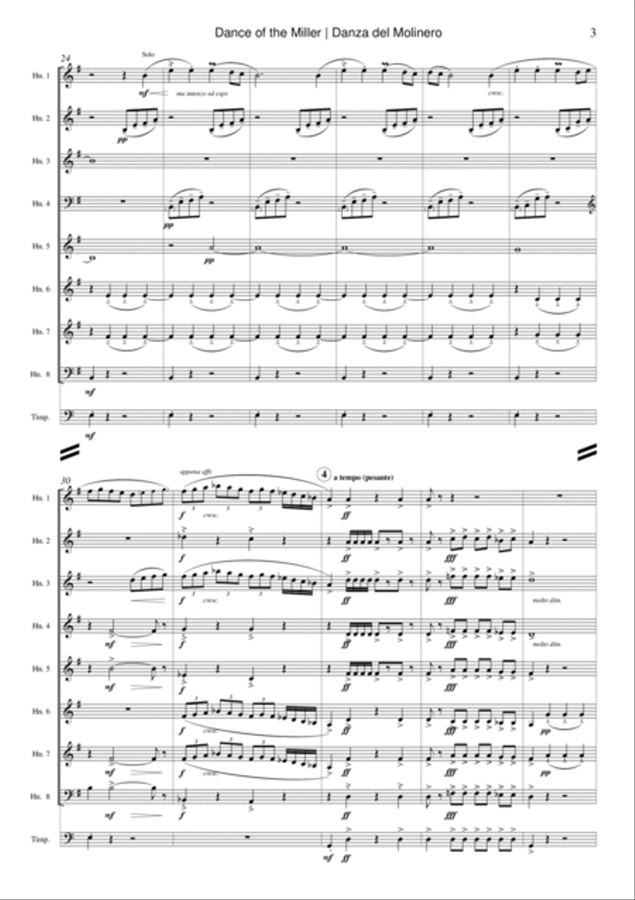 Dance of the Miller (Danza del Molinero) from from The Three-Cornered Hat Horn scores gallery preview page 3