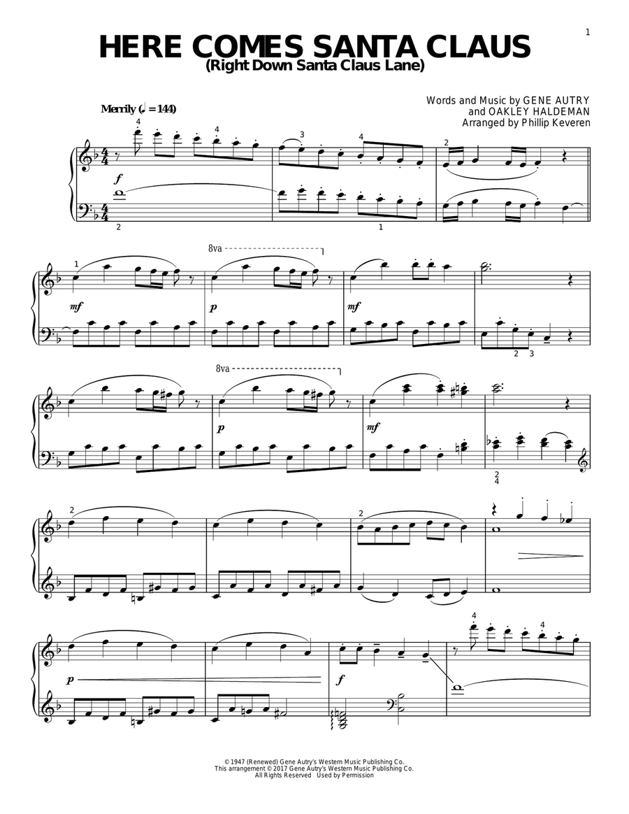 Here Comes Santa Claus (Right Down Santa Claus Lane) [Classical version] (arr. Phillip Keveren) Piano Solo scores gallery preview page 1