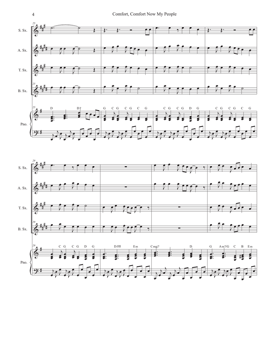 Comfort, Comfort Now My People (Saxophone Quartet and Piano) Woodwind Ensemble scores gallery preview page 5