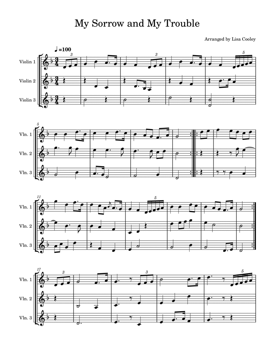 My Sorrow And My Trouble String Trio scores gallery preview page 1
