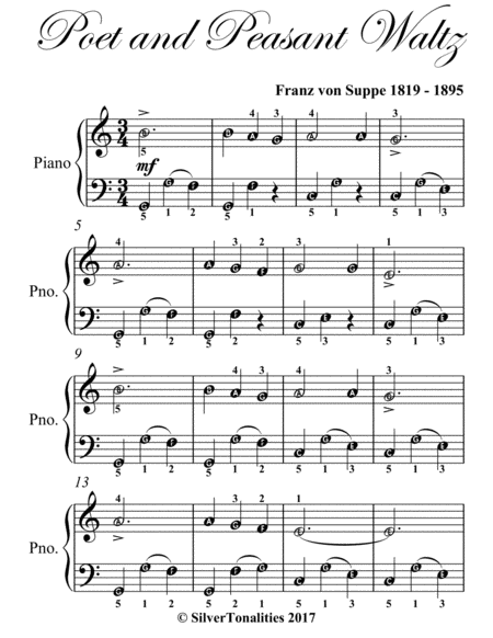 Poet and Peasant Waltz Easiest Piano Sheet Music