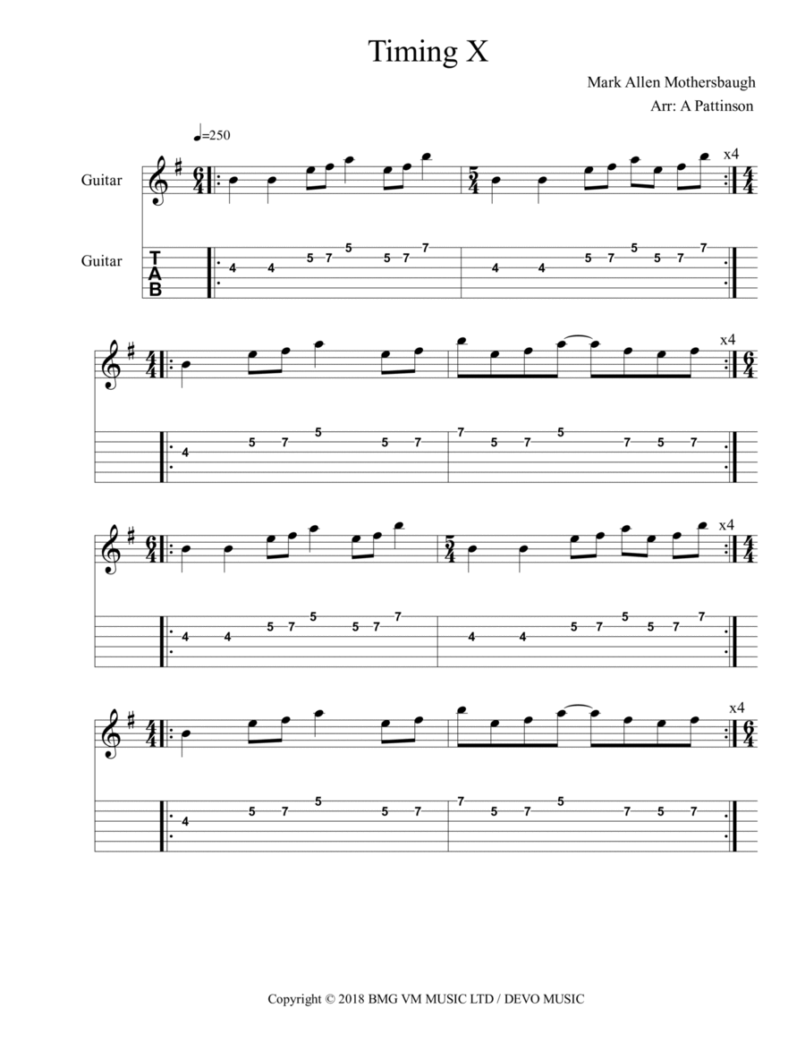 Timing X Guitar Tablature scores gallery preview page 1