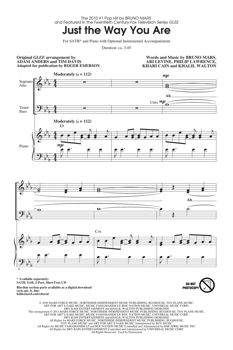 Just The Way You Are (from Glee) (arr. Roger Emerson) 4-Part scores gallery preview page 1