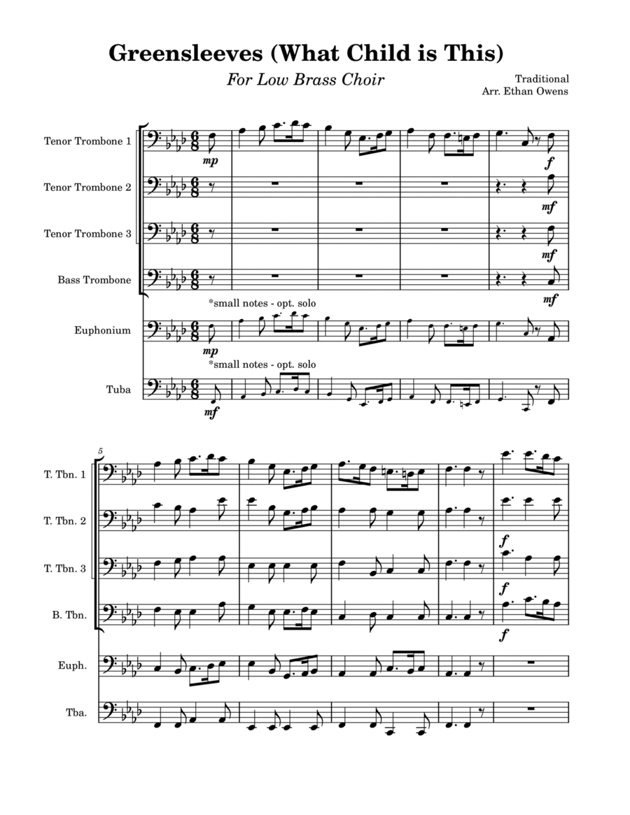 Greensleeves (What Child is This) Brass Ensemble scores gallery preview page 1