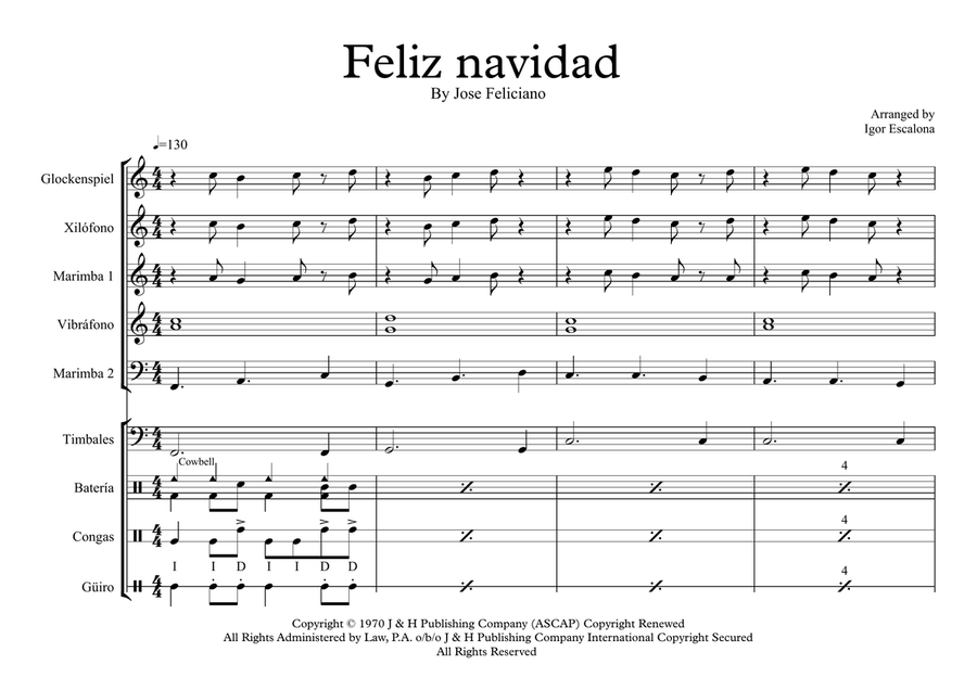 Feliz Navidad Percussion Ensemble scores gallery preview page 2