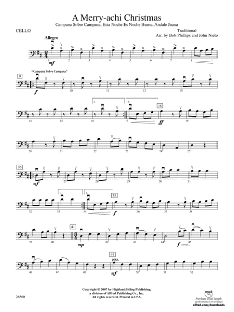 A Merry-achi Christmas: Cello String Orchestra scores gallery preview page 1