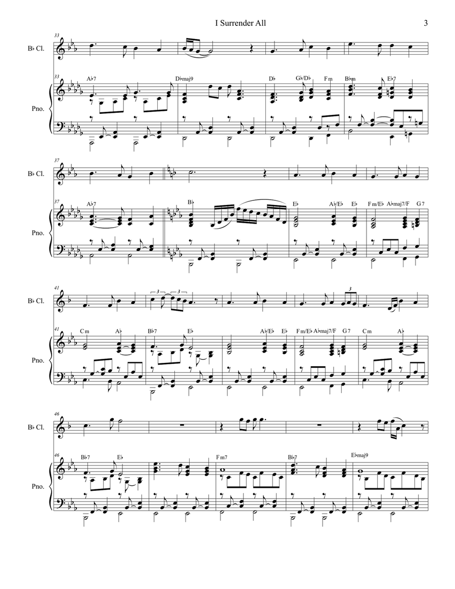 I Surrender All (Bb-Clarinet solo and Piano) I Surrender All (Bb-Clarinet solo and Piano) Clarinet Solo scores gallery preview page 3