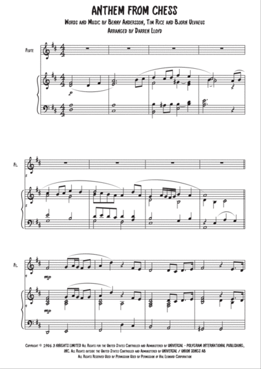 Anthem (from Chess) Flute Solo scores gallery preview page 1