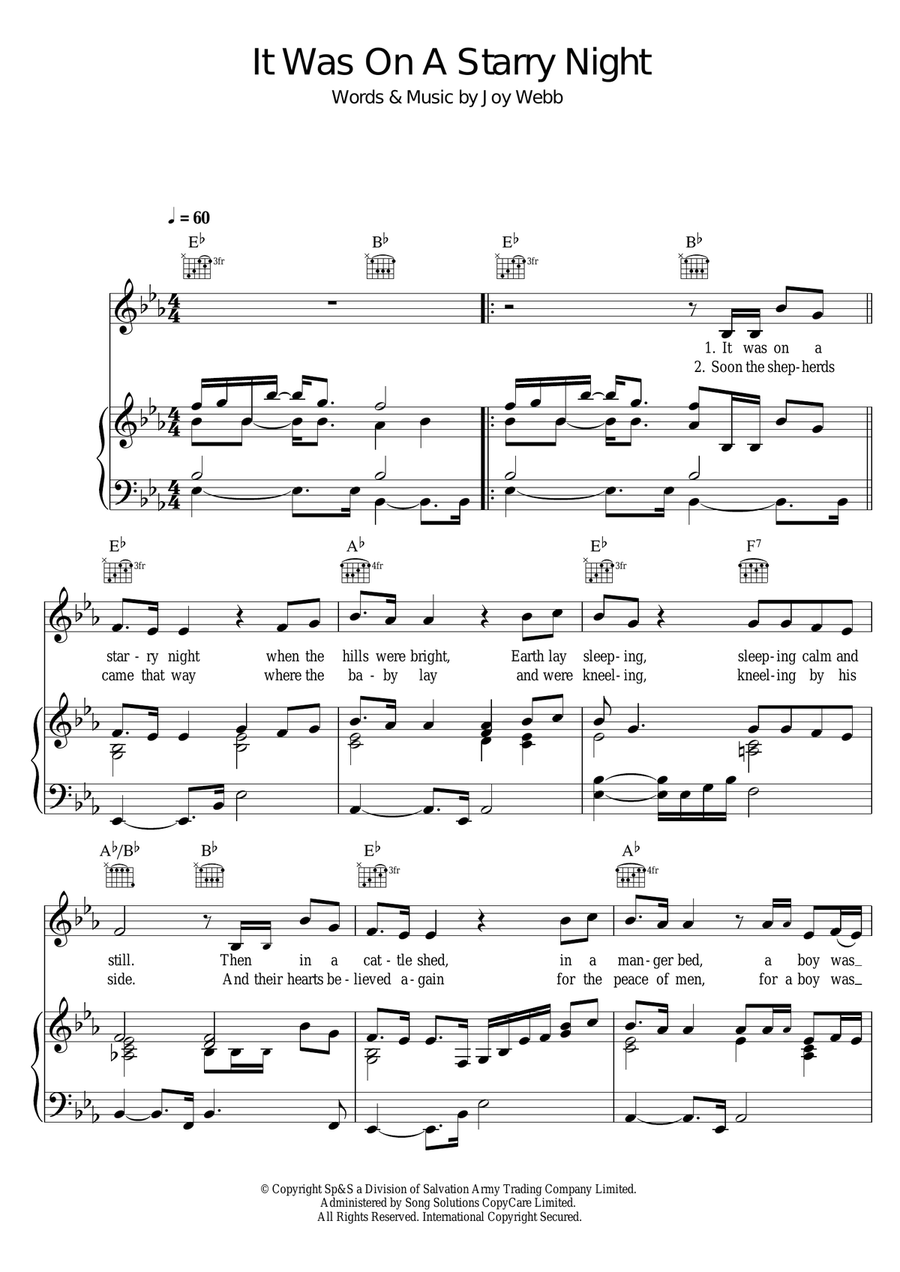 (It Was On) A Starry Night Piano, Vocal, Guitar scores gallery preview page 1