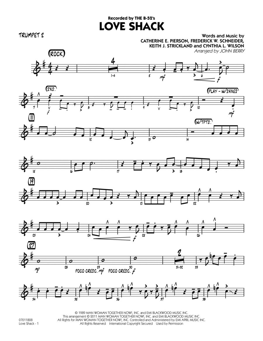 Love Shack - Trumpet 2 Love Shack - Trumpet 2 Jazz Ensemble scores gallery preview page 1