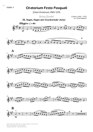 Saget, Saget mir Geschwinde, BWV 249 - String Quartet (Individual Parts)