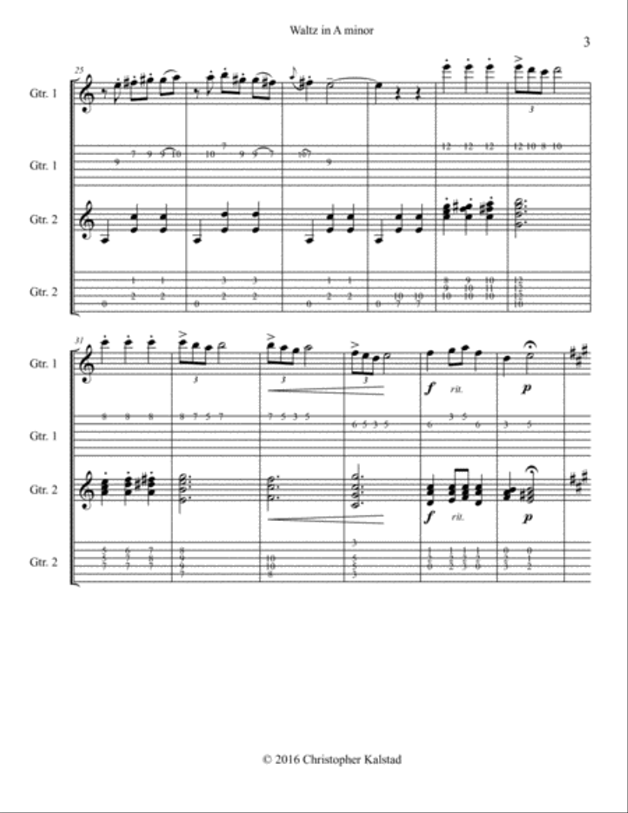 Waltz in A minor (Grieg - Guitar Duet) Classical Guitar scores gallery preview page 4