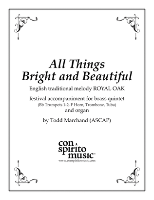 Book cover for All Things Bright and Beautiful — festival hymn accompaniment for organ, brass quintet
