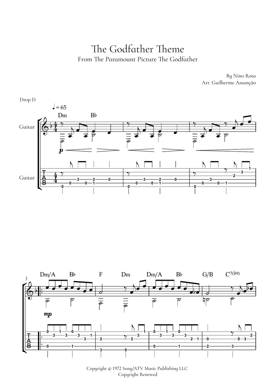 The Godfather (Main Theme) Classical Guitar scores gallery preview page 1