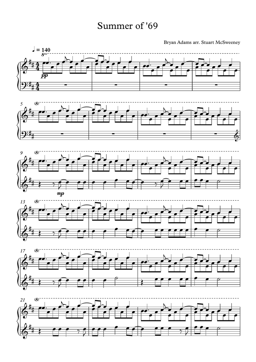 Summer Of '69 Piano Solo scores gallery preview page 1