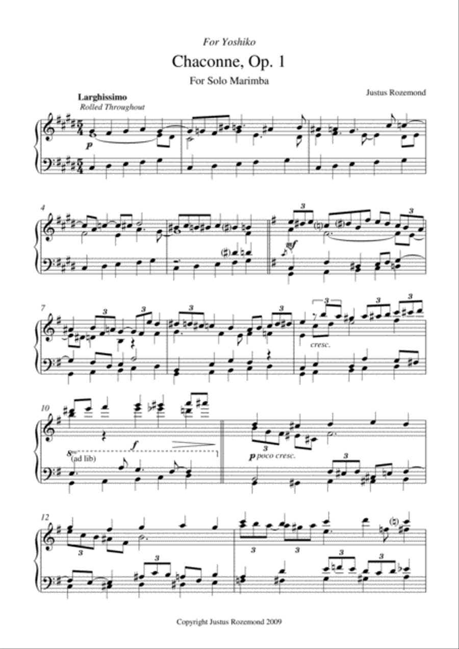 Chaconne for Solo Marimba Marimba scores gallery preview page 1
