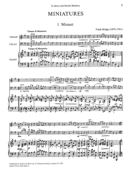 Miniatures for Violin, Cello and Piano. Set 1